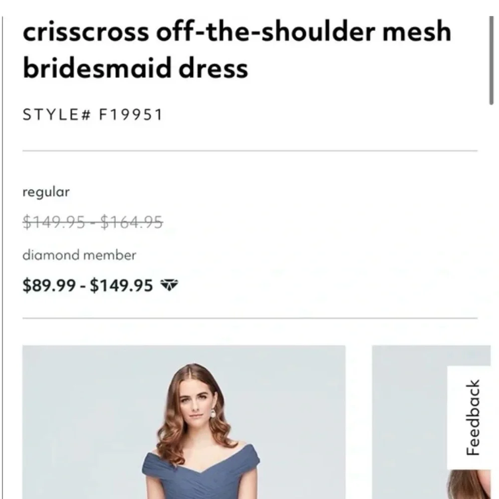 David’s bridal Off-the-Shoulder mesh Steel Blue bridesmaid Dress plus size - Picture 3 of 8